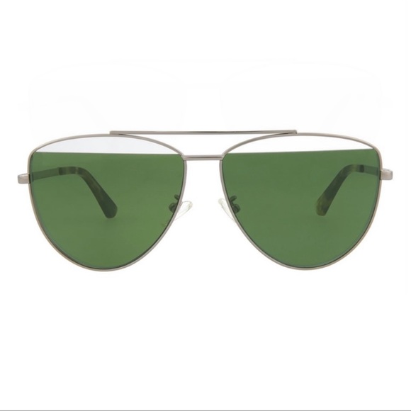 🆕 McQ Alexander McQueen Ruthenium & Green Core Aviator Sunglasses UV 61mm Lens - Picture 2 of 6